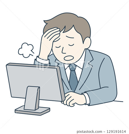 表情疲憊的年輕人（藍色西裝，顏色） 129191614