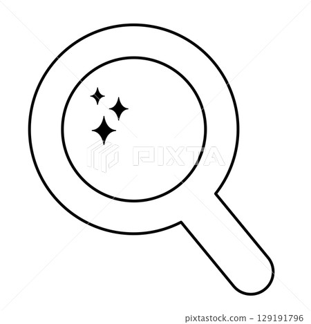 Magnifying glass with sparkles indicating cleanliness or discovery. Vector illustration 129191796