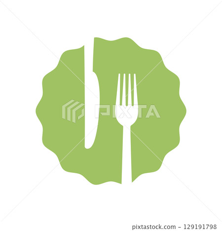 Green emblem with knife and fork representing dining concept. Vector illustration 129191798
