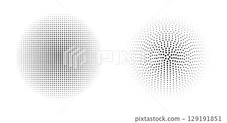 Dotted circles with halftone faded effect. Round shapes with polka dot pattern. Simple comic background elements. Vector graphic illustration Dotted circles with halftone faded effect. Round shapes with polka dot pattern. Simple comic background elements. Vector graphic illustration 129191851