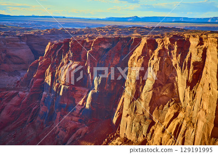 Horseshoe Bend Red Rock Cliffs and Colorado River at Sunset Aerial Fly Over Horseshoe Bend Red Rock Cliffs and Colorado River at Sunset Aerial Fly Over 129191995