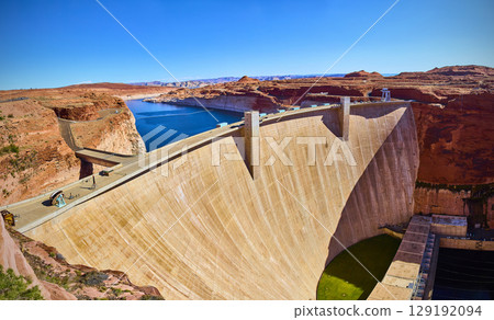 Glen Canyon Dam and Lake Powell with Red Rock Desert Arizona Aerial Panorama Glen Canyon Dam and Lake Powell with Red Rock Desert Arizona Aerial Panorama 129192094