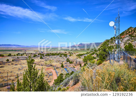 Telecommunications Tower and Sagebrush Valley in Kanarra Utah Panoramic View 129192236