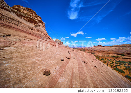 Red Sandstone Formations and Desert Vegetation Southwest Landscape Eye Level View 129192265