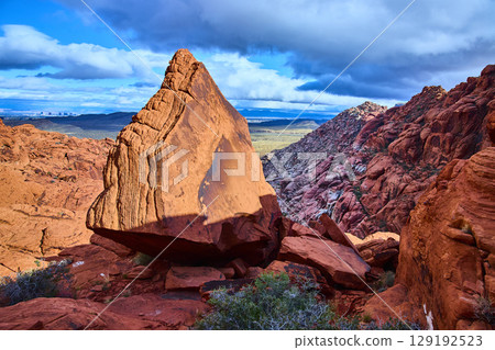 Red Rock Canyon Sandstone Boulders at Sunset Aerial Perspective 129192523