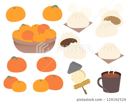 溫暖的冬季食物插圖集 129192529