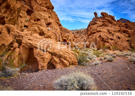 Red Rock Formations and Arches in Boulder City Nevada Eye-Level View 129192538