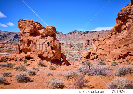Red Rock Formations Desert Vista in Nevada Eye-Level View Red Rock Formations Desert Vista in Nevada Eye-Level View 129192601