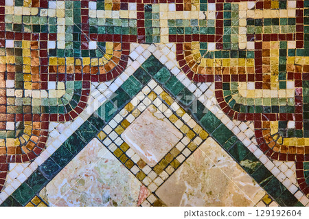 Intricate Mosaic Tile Design with Geometric Patterns Aerial Intricate Mosaic Tile Design with Geometric Patterns Aerial 129192604