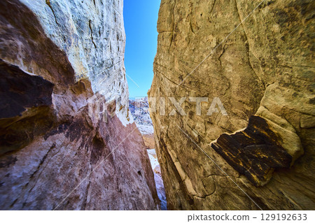 Red Rock Canyon Narrow Passage Daytime Eye-Level View 129192633