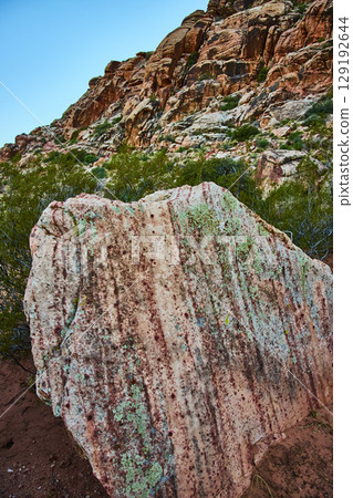 Weathered Rock and Sandstone Cliffs in Red Rock Canyon Eye Level View 129192644