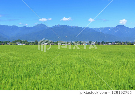 Azumino in summer, the countryside and the Northern Alps Azumino in summer, the countryside and the Northern Alps 129192795