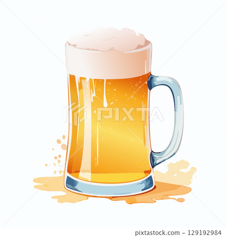 杯子裡的泡棉啤酒,水彩風格 杯子裡的泡棉啤酒,水彩風格 129192984