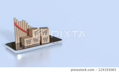 The Card box on mobile for shopping transportation online concept 3d Rendering. 129193065