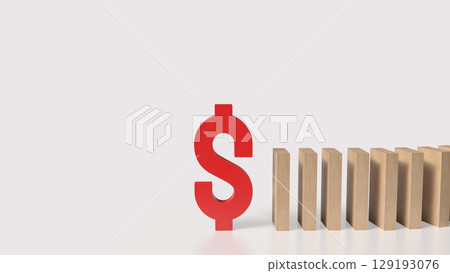 The Red Dollar and domino for Business concept 3d Rendering. 129193076