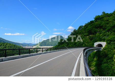 A view of the Akataki Bridge and the Naruse Dam construction site, August 2025, Akita Prefecture 129193316