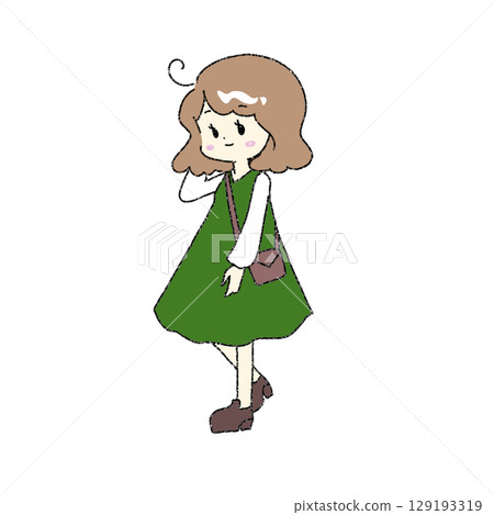 一位身著秋裝外出的婦女 一位身著秋裝外出的婦女 129193319