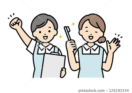 兩位牙科助理的向量插圖 129193334