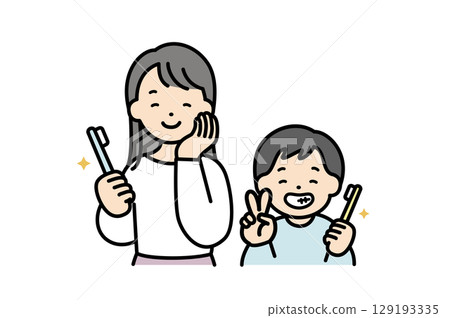 Illustration material of parents and children brushing their teeth Illustration material of parents and children brushing their teeth 129193335