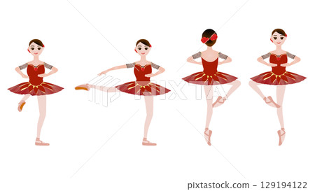 Illustration of a dancer_Image of a ballerina dancing Kitri from the ballet "Don Quixote"_Fouette set Illustration of a dancer_Image of a ballerina dancing Kitri from the ballet "Don Quixote"_Fouette set 129194122