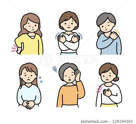 Set of women suffering from physical and mental disorders Set of women suffering from physical and mental disorders 129194303