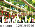 A scene of many hanging wind chimes 129194546