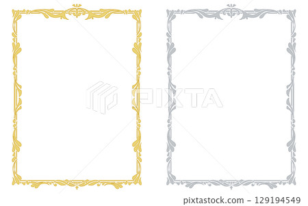 Set of hand drawn decorative frames in gold and silver style. 129194549
