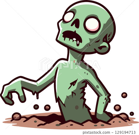Illustration of a zombie rising from the ground 129194713
