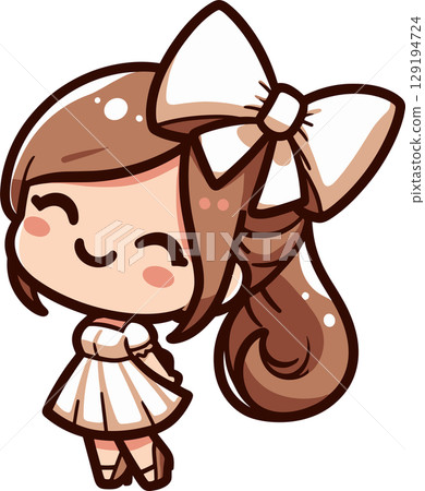 Illustration of a girl with a big ribbon 129194724