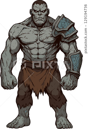 身穿肩甲的藍色巨人的插圖 129194736