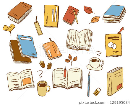 秋季閱讀商品手繪插圖集（彩色、秋色01） 129195084