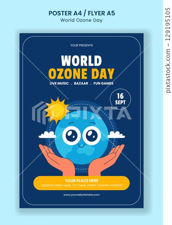 World Ozone Day Campaign Social Media Flyer Template in Cartoon Background Style 129195105