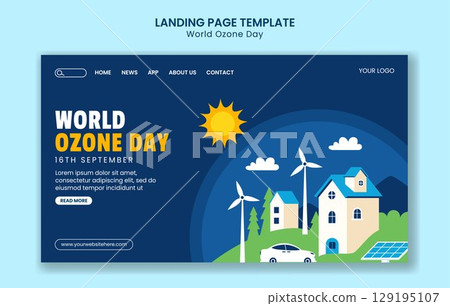 Eco Friendly Social Media Landing Page Template for World Ozone Day with Cartoon Illustration 129195107