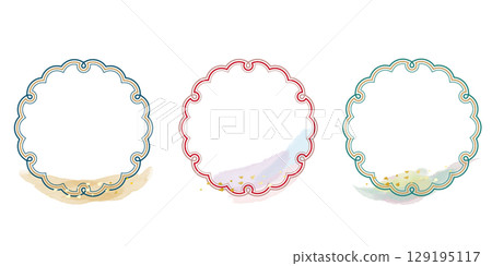 Simple Japanese watercolor snowflake frame set 129195117