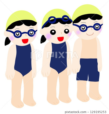 Children wearing swimming caps and goggles 129195253