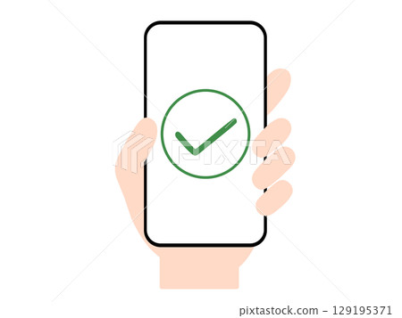 操作智慧型手機的手的插圖 | 完成、批准、確認等圖示。 操作智慧型手機的手的插圖 | 完成、批准、確認等圖示。 129195371