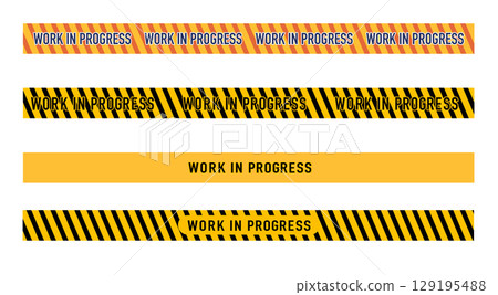 Work in Progress barrier tapes and banners with varying stripe patterns and solid yellow designs perfect for indicating ongoing development or restricted access Work in Progress barrier tapes and banners with varying stripe patterns and solid yellow designs perfect for indicating ongoing development or restricted access 129195488