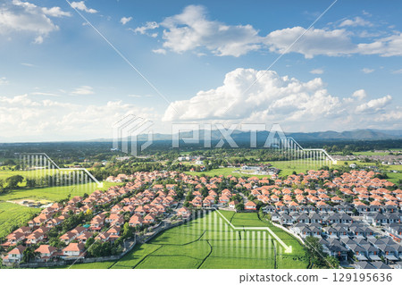 Land in aerial view with concept of land value. Land in aerial view with concept of land value. 129195636