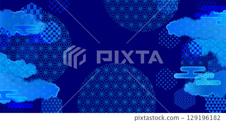 Blue watercolor Japanese pattern background 129196182