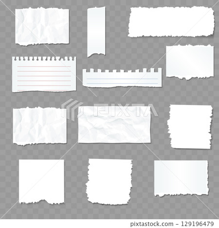 Set of White Realistic Torn Paper Notes. Ripped... - Stock Illustration ...