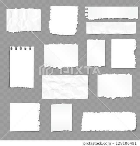 Set of White Realistic Torn Paper Notes. Ripped... - Stock Illustration ...