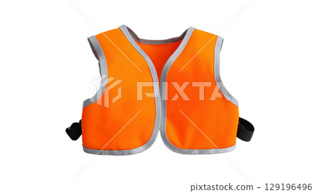 A bright orange child's life vest for water safety, boating, and swimming 129196496