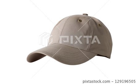 Blank beige baseball cap isolated on a transparent background for mockups 129196505