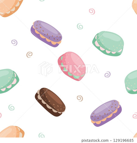 Seamless pattern with colorful macarons and swirls 129196685