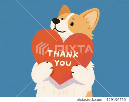 可愛的柯基犬「謝謝」心形插畫（AI 生成） 129196733