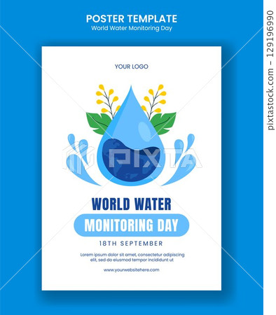 World Water Monitoring Day Vertical Poster Vector Illustration with Cartoon Nature Background 129196990