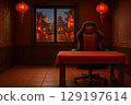 Chinese-style interior background for broadcasting 129197614