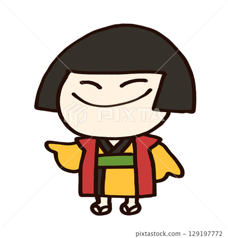 A deformed illustration of a smiling zashiki-warashi 129197772