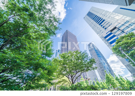 "Tokyo" Scenery of Nishi-Shinjuku buildings surrounded by greenery, Shinjuku Ward "Tokyo" Scenery of Nishi-Shinjuku buildings surrounded by greenery, Shinjuku Ward 129197809