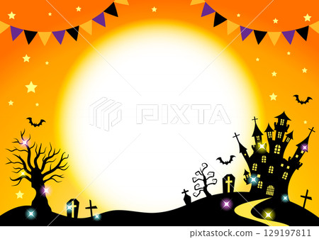 萬聖節背景,旗幟,閃光,月夜,橙色,水平 萬聖節背景,旗幟,閃光,月夜,橙色,水平 129197811